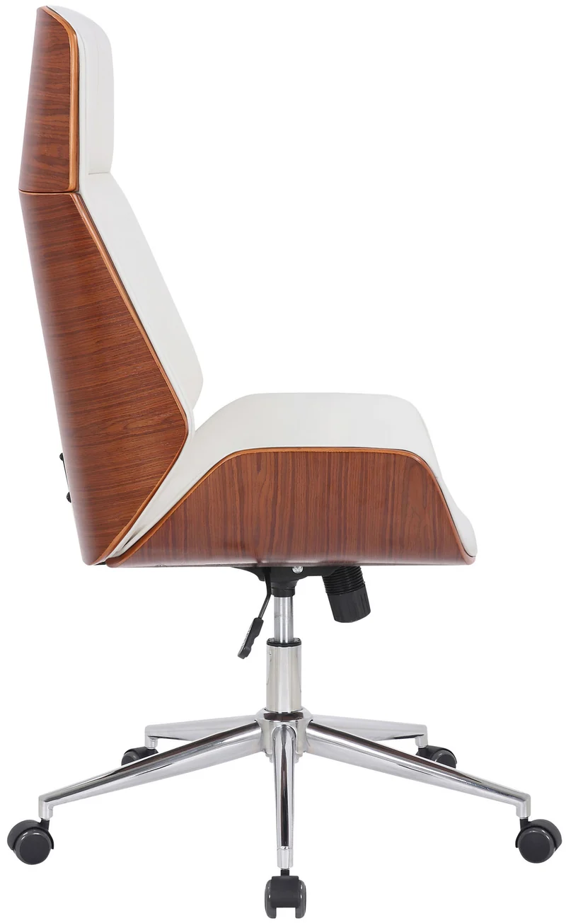 Fauteuil de bureau dossier haut avec roulettes synthétique blanc et bois noyer hauteur réglable BUR10455