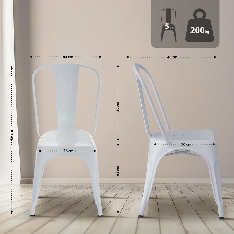 Lot de 4 chaises de salle à manger empilable avec dossier style industriel en métal blanc 10_0006535