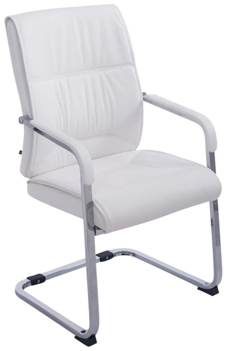 Lot de 2 fauteuils de bureau sans roulettes XXL jusqu'à 260 kg en PVC blanc et métal chromé 10_0002352