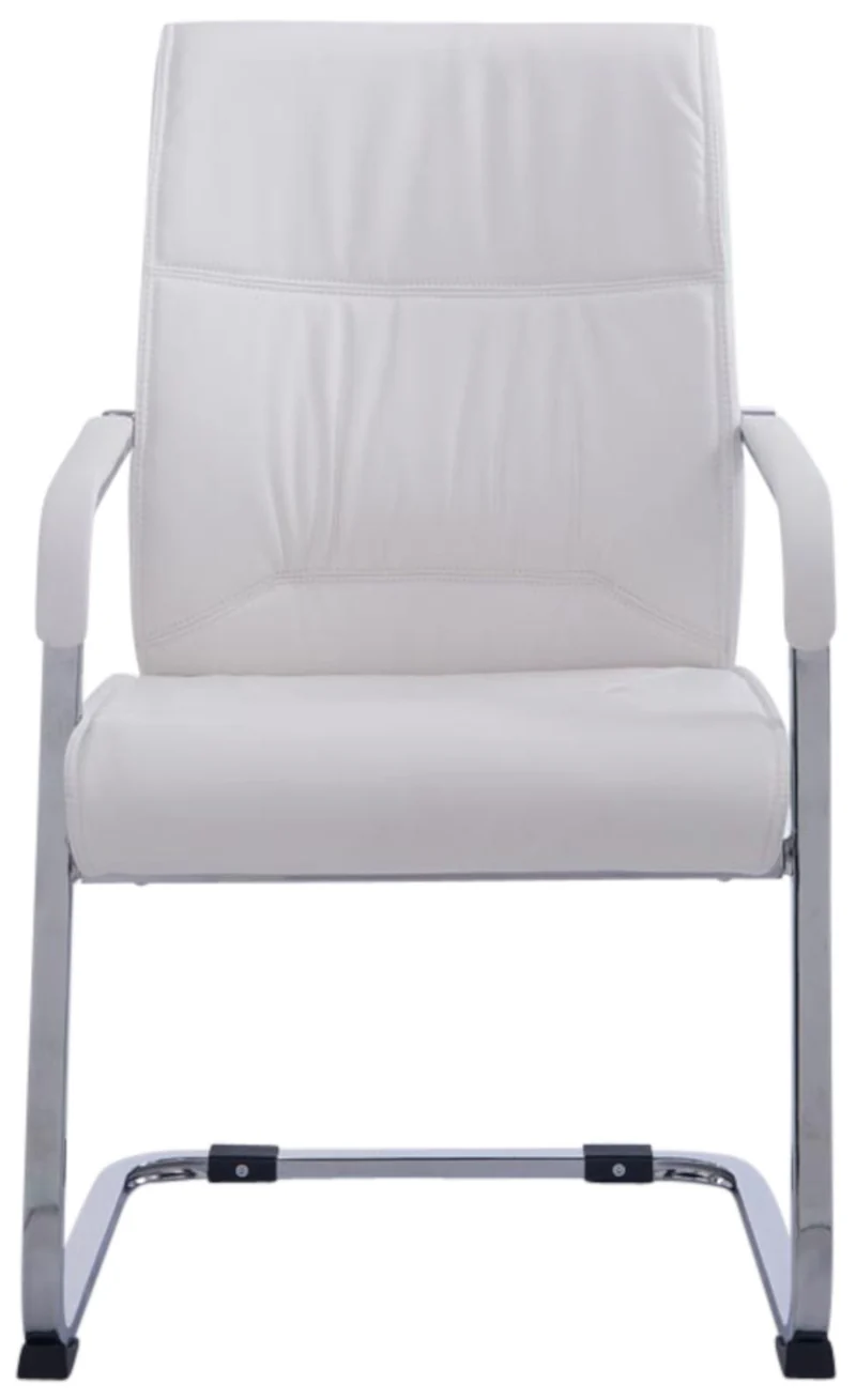Lot de 2 fauteuils de bureau sans roulettes XXL jusqu'à 260 kg en PVC blanc et métal chromé 10_0002352