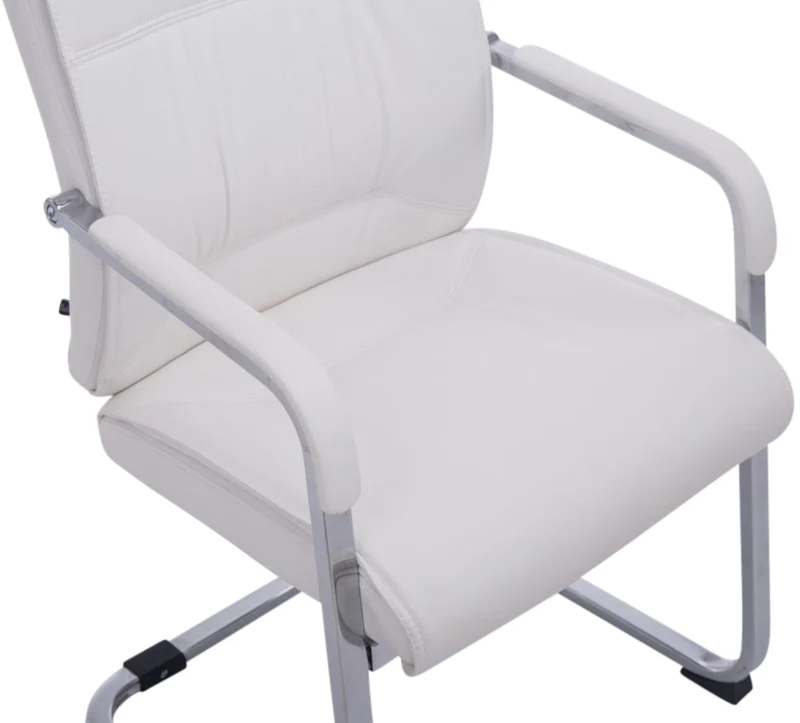 Lot de 2 fauteuils de bureau sans roulettes XXL jusqu'à 260 kg en PVC blanc et métal chromé 10_0002352