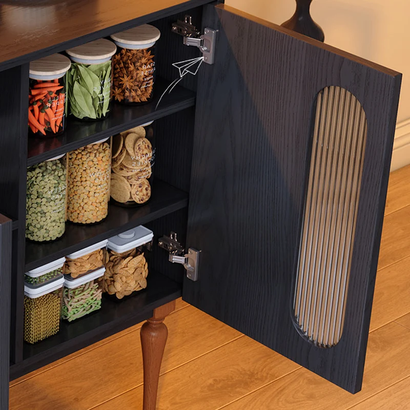 Traditional French Ash Wood & Plywood Sideboard Cabinet - 3 Door Storage Cabinet With Metal Pegboard, Drawer & Glass Doors