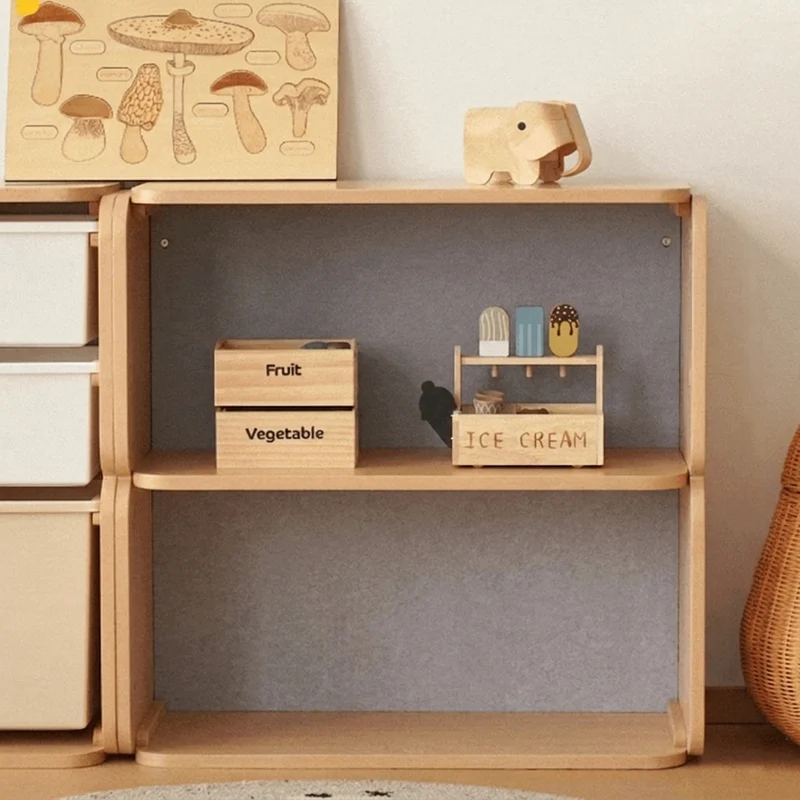 Japanese-Inspired Beech Storage Cabinet - Removable Boxes & Rounded Edge Safety Design Kids Cabinet For Living Room & Bedroom