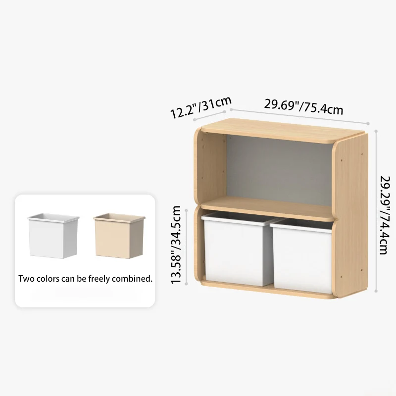 Japanese-Inspired Beech Storage Cabinet - Removable Boxes & Rounded Edge Safety Design Kids Cabinet For Living Room & Bedroom