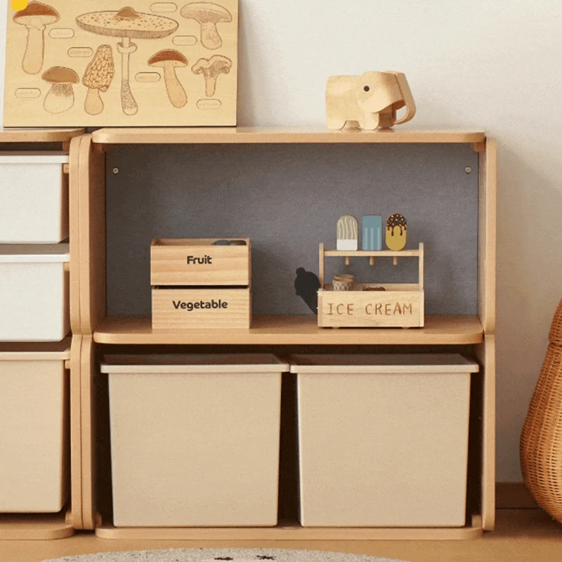 Japanese-Inspired Beech Storage Cabinet - Removable Boxes & Rounded Edge Safety Design Kids Cabinet For Living Room & Bedroom