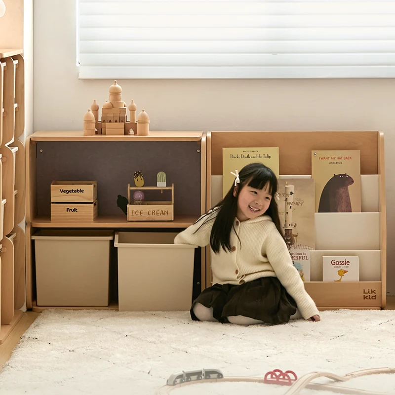Japanese-Inspired Beech Storage Cabinet - Removable Boxes & Rounded Edge Safety Design Kids Cabinet For Living Room & Bedroom