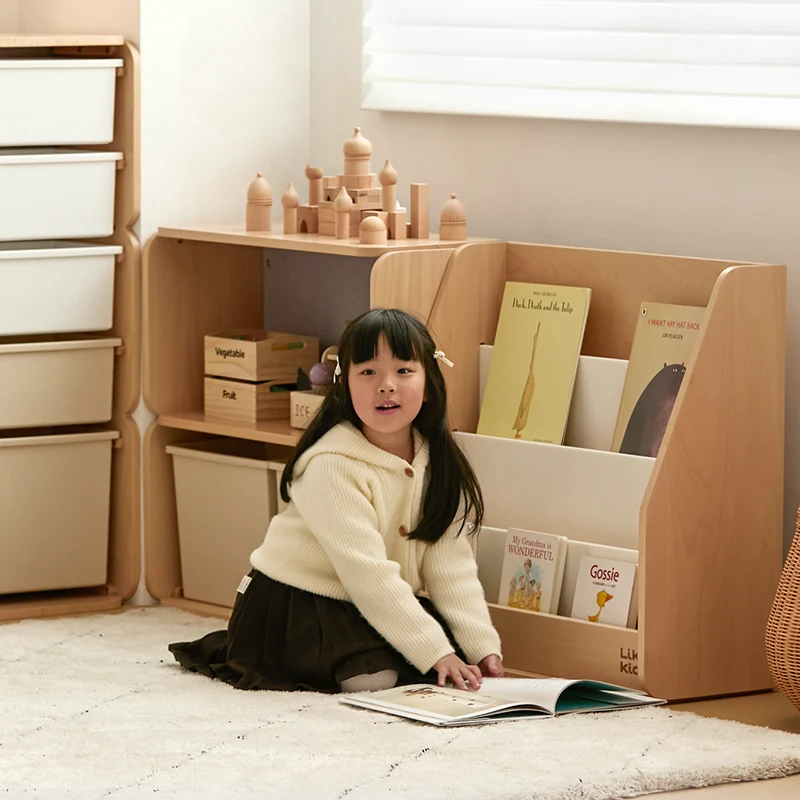 Japanese-Inspired Beech Storage Cabinet - Removable Boxes & Rounded Edge Safety Design Kids Cabinet For Living Room & Bedroom