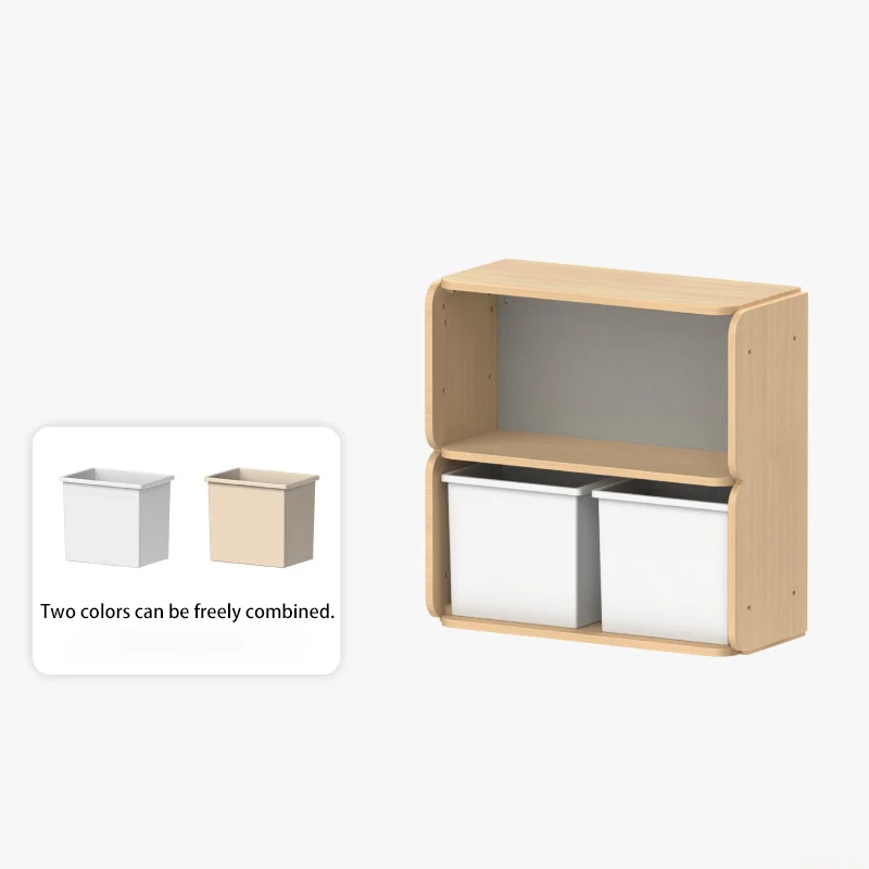 Japanese-Inspired Beech Storage Cabinet - Removable Boxes & Rounded Edge Safety Design Kids Cabinet For Living Room & Bedroom