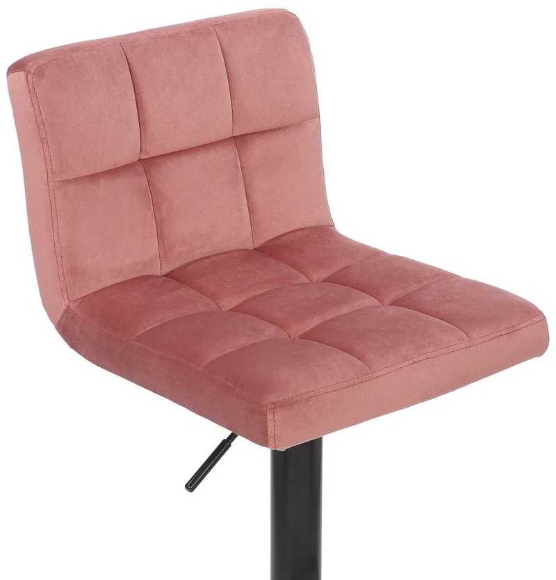 Lot de 2 tabourets de bar en velours rose coutures décoratives piètement métal noir 10_0006070
