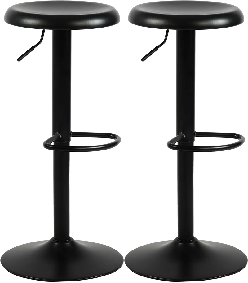 Set de 2 tabourets de bar hauteur réglable avec repose-pieds design moderne en métal noir 10_0005559