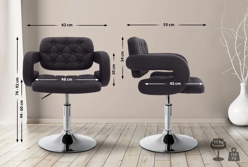 Chaise lounge fauteuil de bureau avec accoudoir capitonné hauteur réglable en tissu noir 10_0002800