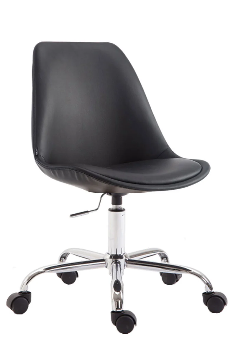 Chaise de bureau tabouret de travail sur roulettes hauteur réglable en PVC noir et métal chromé 10_0002678