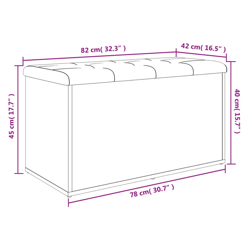 Banc banquette de rangement couleur gris béton 82 x 42 x 45 cm bois d'ingénierie DEC024767