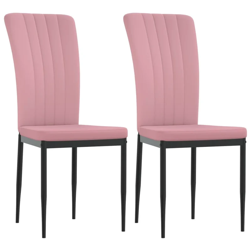 Set de 2 chaises de salle à manger en tissu velours rose couture décorative et cadre en fer noir DEC025581