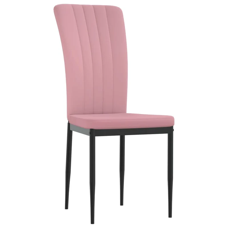 Set de 2 chaises de salle à manger en tissu velours rose couture décorative et cadre en fer noir DEC025581