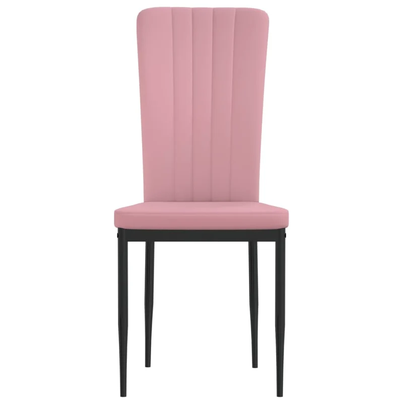 Set de 2 chaises de salle à manger en tissu velours rose couture décorative et cadre en fer noir DEC025581
