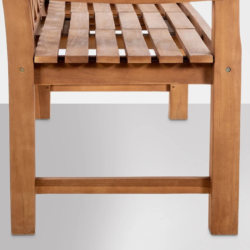 Banc de jardin avec accoudoirs dossier à croisillons 150 cm en bois de teck avec table rabattable centrale – 2 places 10_0007971