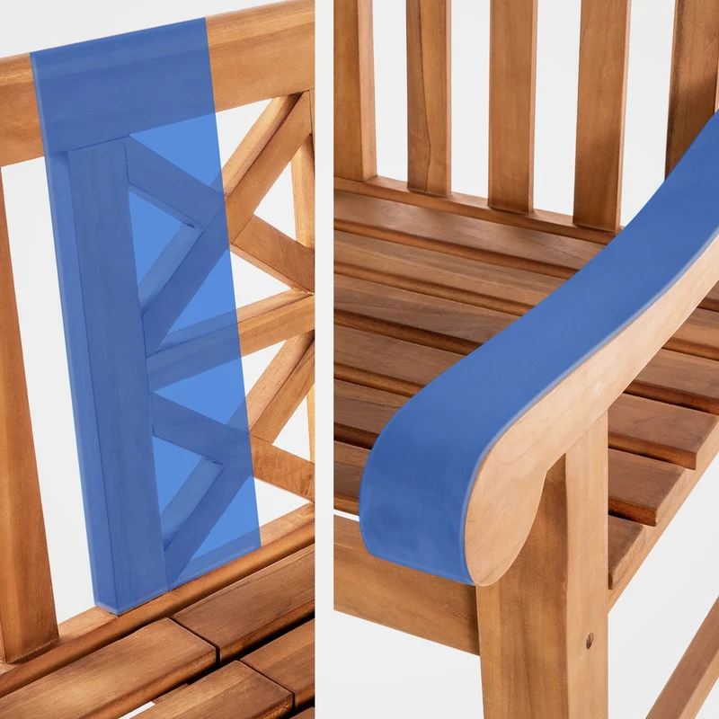 Banc de jardin avec accoudoirs dossier à croisillons 150 cm en bois de teck avec table rabattable centrale – 2 places 10_0007971