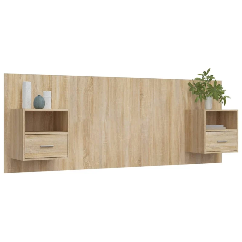 Tête de lit accessoire couchage chambre à coucher meuble avec chevet intégré étagère MDF marron clair TDL0205823