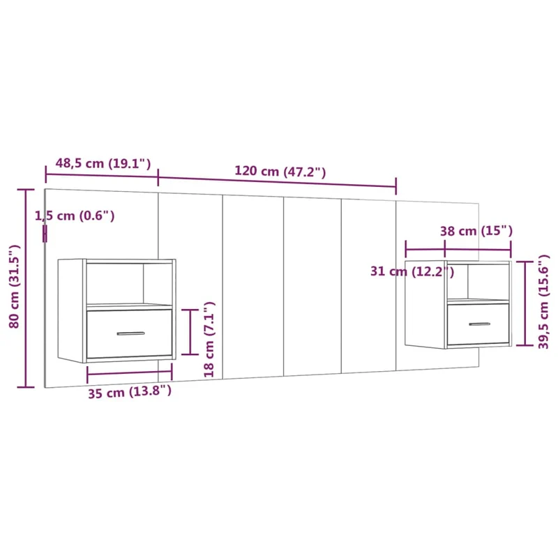 Tête de lit accessoire couchage chambre à coucher meuble avec chevet intégré étagère MDF marron clair TDL0205823