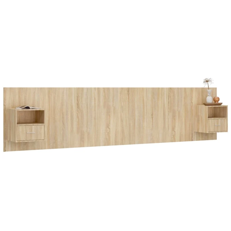 Tête de lit accessoire couchage chambre à coucher meuble avec chevet intégré étagère MDF marron clair TDL0205822