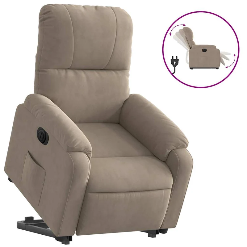 Fauteuil relax TV fonction de levage électrique très confortable en tissu microfibre taupe DEC028589