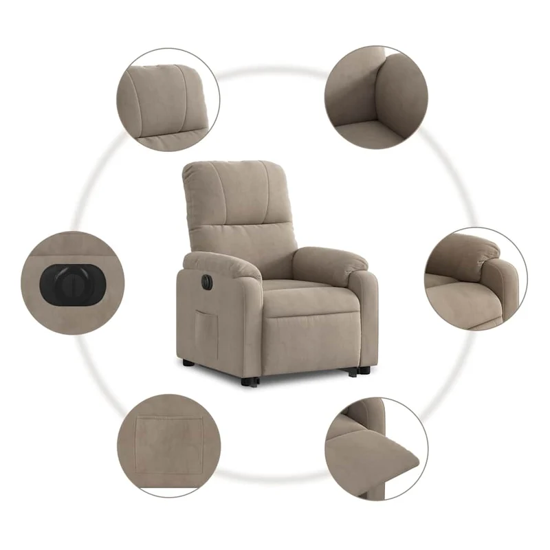 Fauteuil relax TV fonction de levage électrique très confortable en tissu microfibre taupe DEC028589