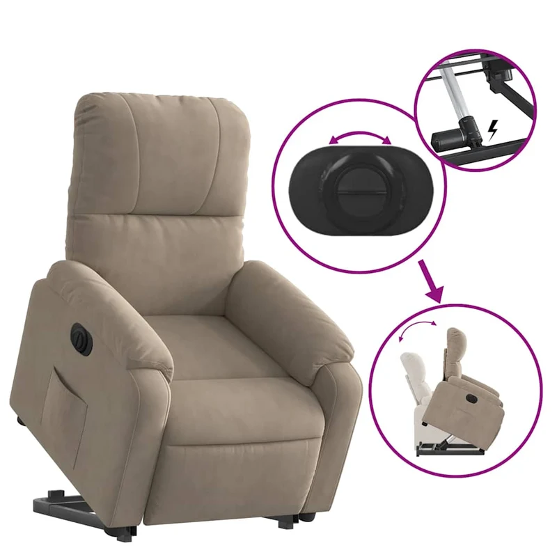 Fauteuil relax TV fonction de levage électrique très confortable en tissu microfibre taupe DEC028589