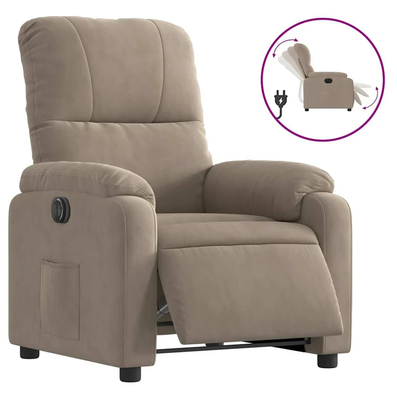 Fauteuil relax TV fonction d'inclinaison électrique très confortable en tissu microfibre taupe DEC028588