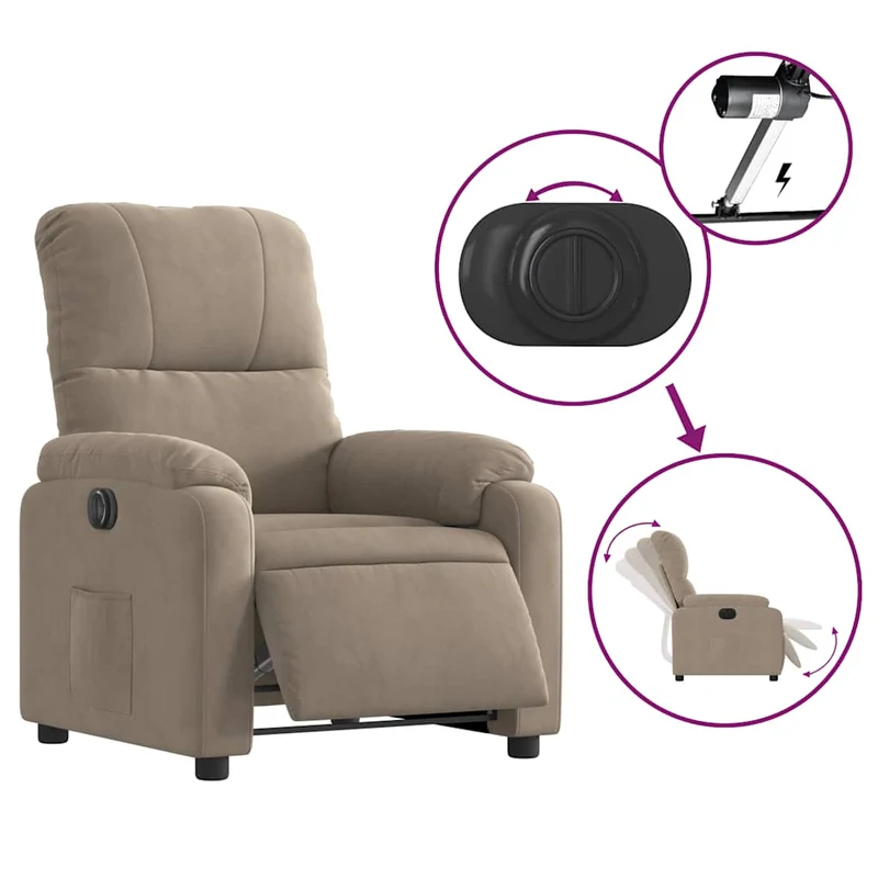 Fauteuil relax TV fonction d'inclinaison électrique très confortable en tissu microfibre taupe DEC028588