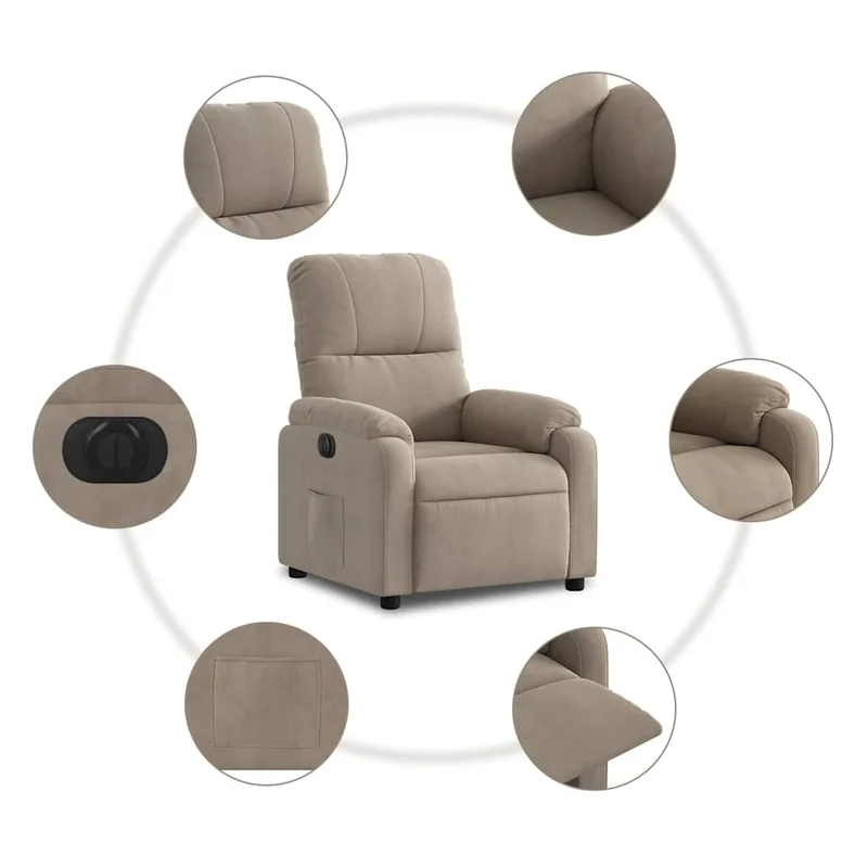 Fauteuil relax TV fonction d'inclinaison électrique très confortable en tissu microfibre taupe DEC028588