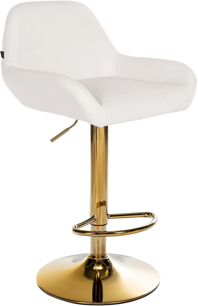 Tabouret de bar x1 avec repose-pieds et dossier bas desig moderne assise en PVC blanc cadre métal doré 10_0006150