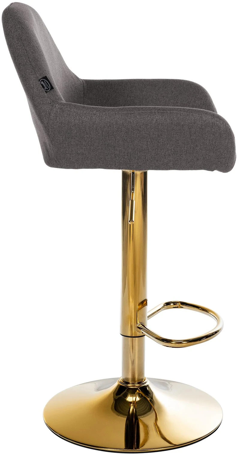Lot de 2 tabourets de bar repose-pieds en forme d'arc en métal doré assise en tissu gris foncé TDB10793