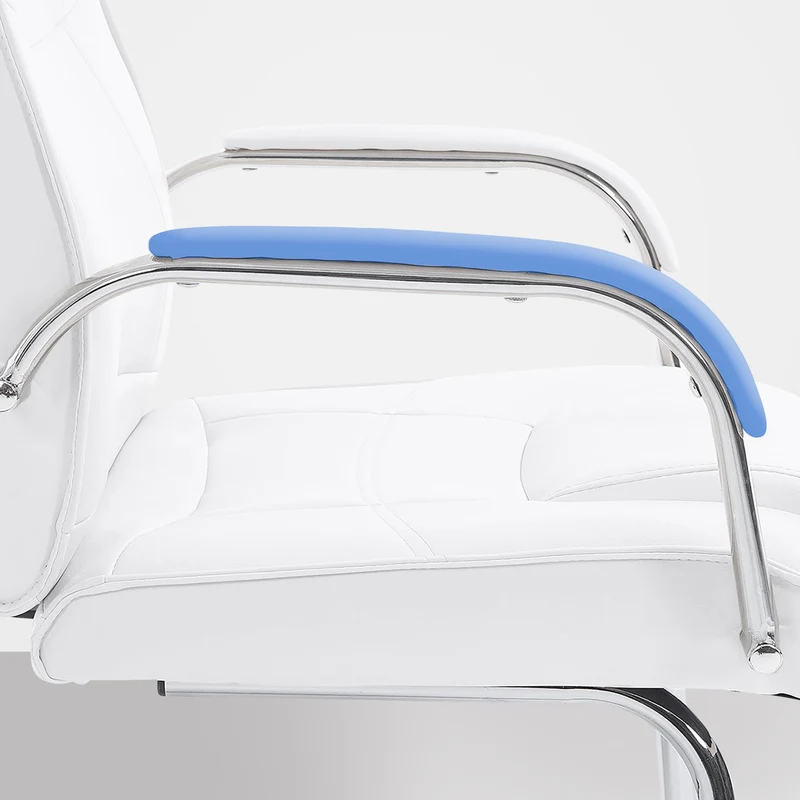 Lot de 2 fauteuils de bureau sans roulettes accoudoirs chaise visiteur charge maximale 180 kg en PVC blanc cadre en métal 10_0008325