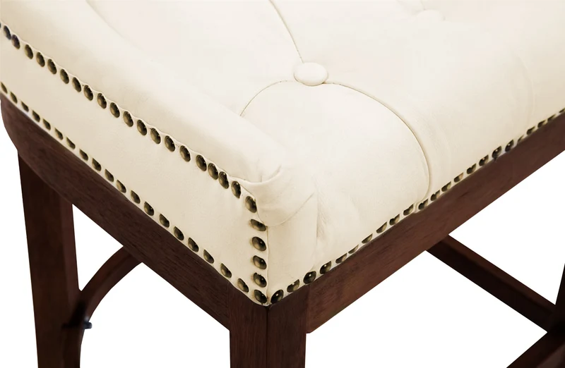 Tabouret de bar x1 assise en cuir véritable crème piètement en bois (H 109 cm) 10_0005056