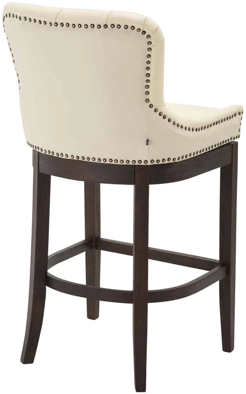 Tabouret de bar x1 assise en cuir véritable crème piètement en bois (H 109 cm) 10_0005056