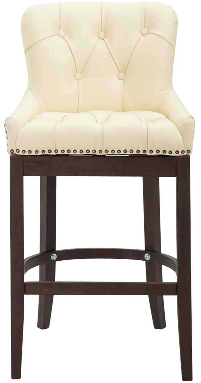 Tabouret de bar x1 assise en cuir véritable crème piètement en bois (H 109 cm) 10_0005056