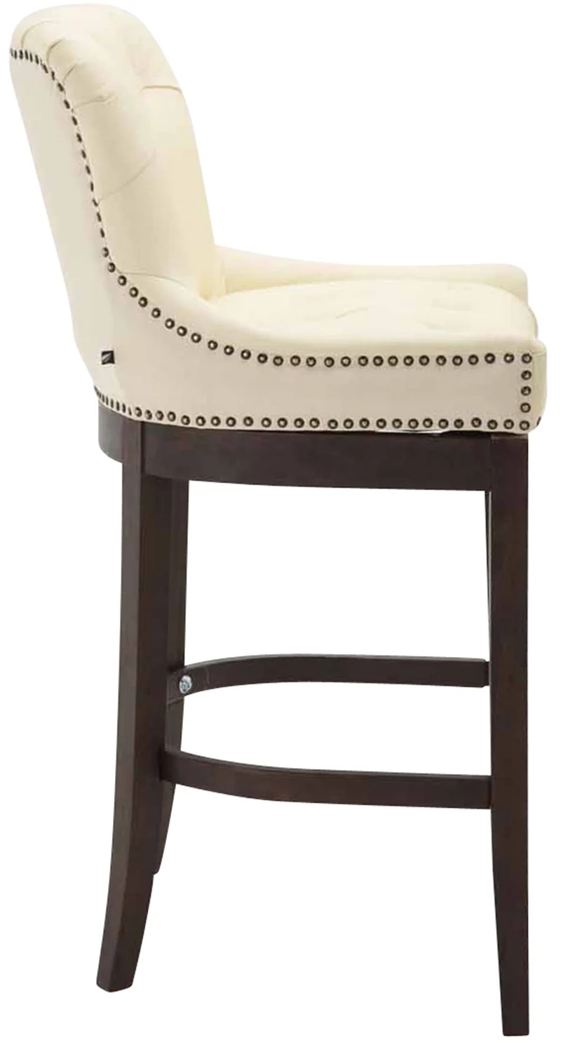 Tabouret de bar x1 assise en cuir véritable crème piètement en bois (H 109 cm) 10_0005056