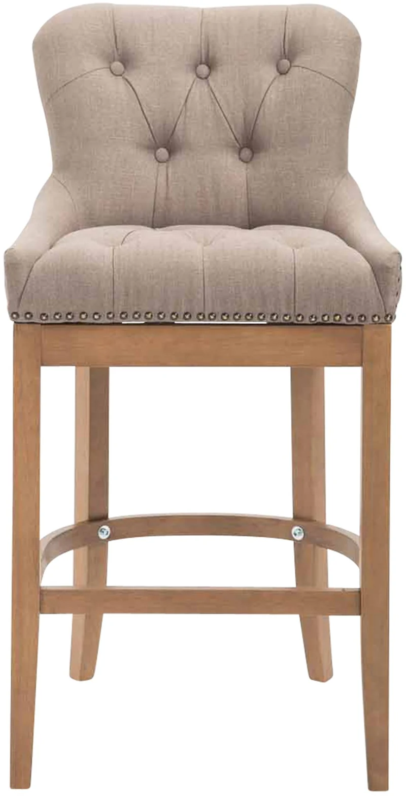 Tabouret de bar x1 confortable design rétro assise capitonné en tissu taupe pieds en bois clair 10_0005065