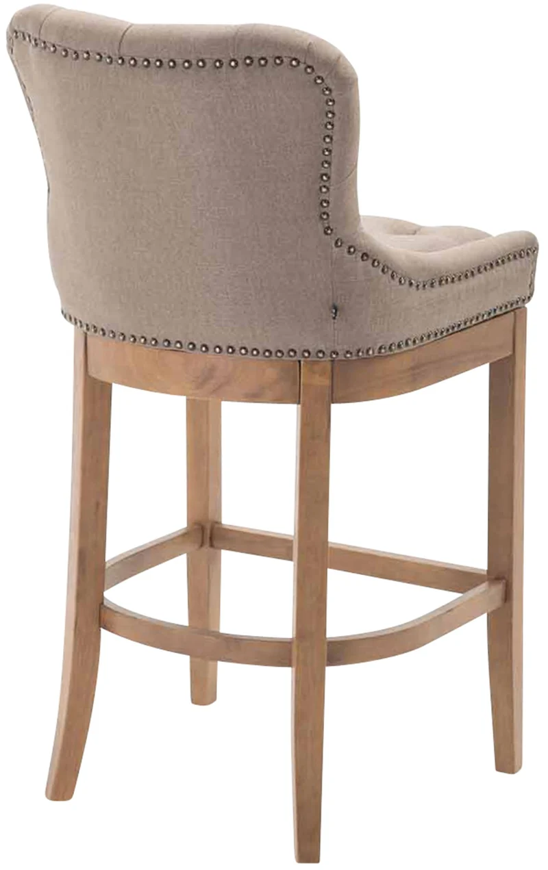 Tabouret de bar x1 confortable design rétro assise capitonné en tissu taupe pieds en bois clair 10_0005065