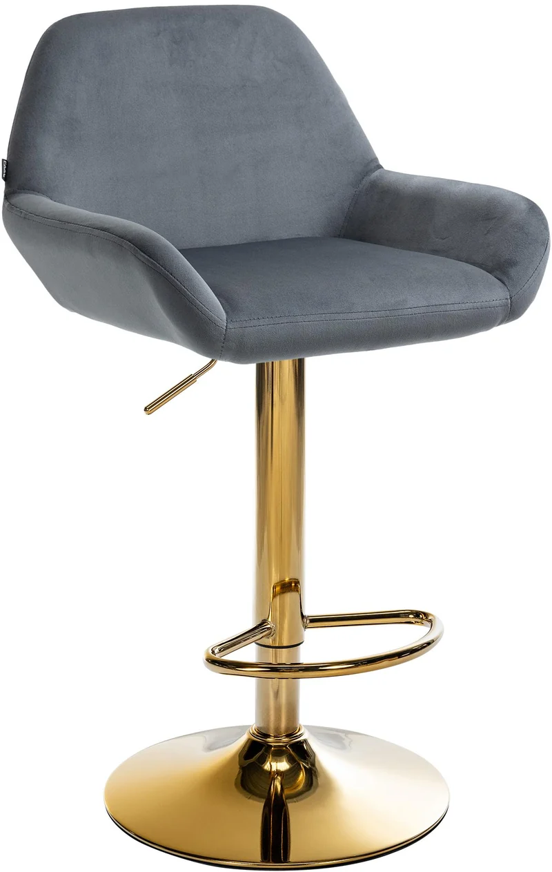 Tabouret de bar x1 repose-pieds en forme d'arc en métal doré assise en velours gris foncé 10_0004541