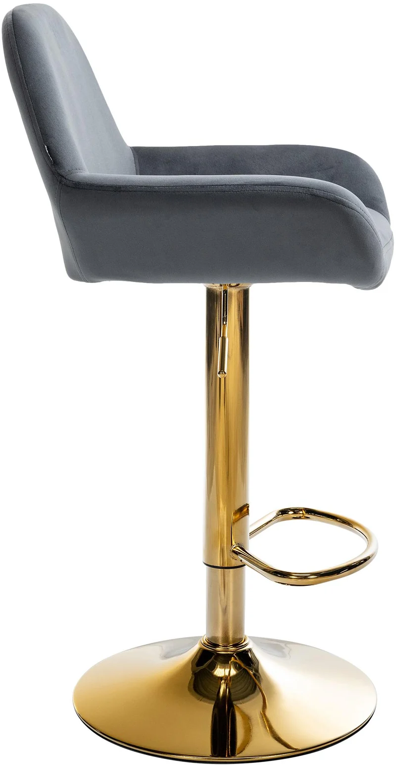 Tabouret de bar x1 repose-pieds en forme d'arc en métal doré assise en velours gris foncé 10_0004541