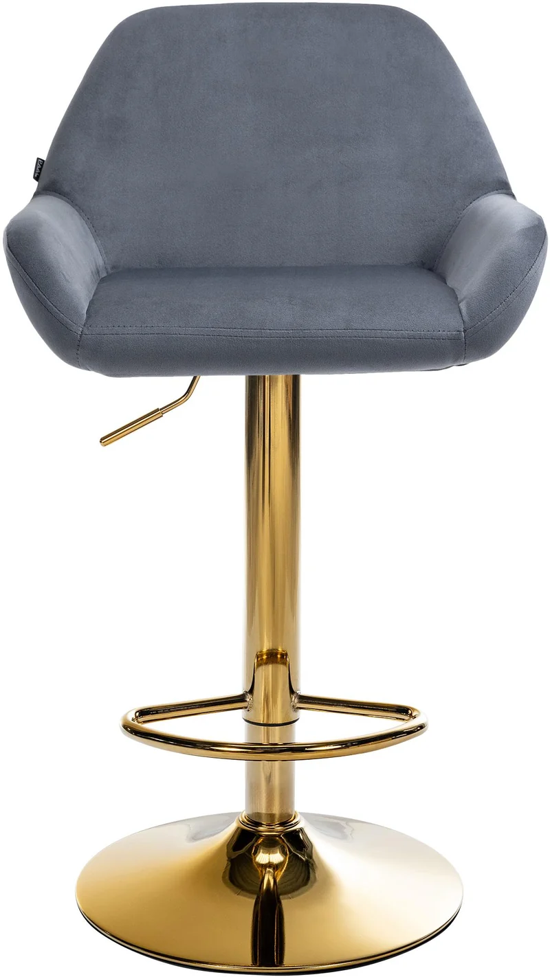 Tabouret de bar x1 repose-pieds en forme d'arc en métal doré assise en velours gris foncé 10_0004541