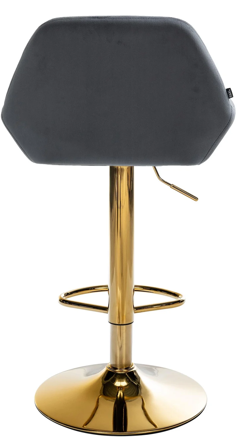 Tabouret de bar x1 repose-pieds en forme d'arc en métal doré assise en velours gris foncé 10_0004541