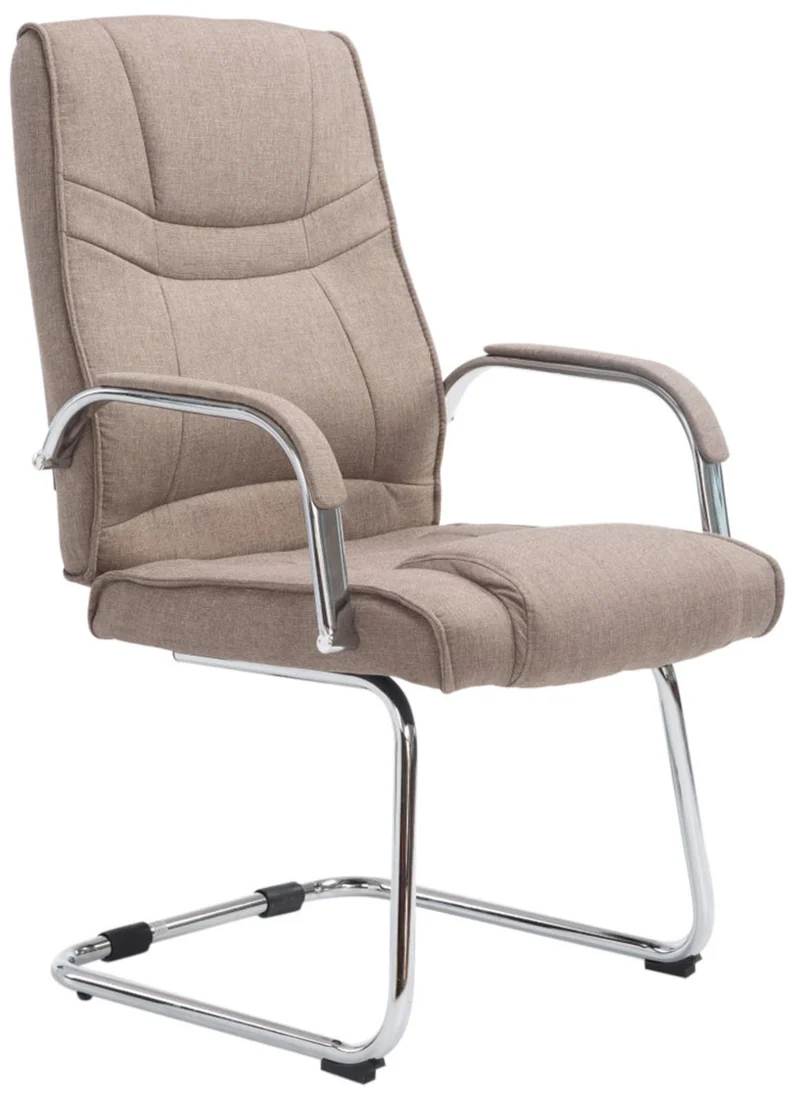 Lot de 2 fauteuils de bureau sans roulettes accoudoirs chaise visiteur charge maximale 180 kg en tissu taupe cadre en métal 10_0008636