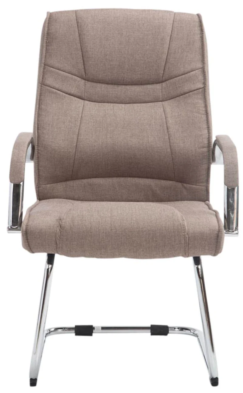 Lot de 2 fauteuils de bureau sans roulettes accoudoirs chaise visiteur charge maximale 180 kg en tissu taupe cadre en métal 10_0008636