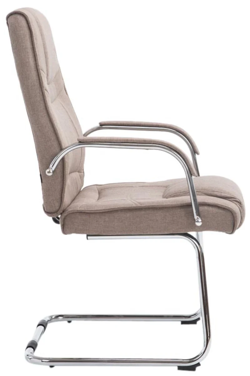 Lot de 2 fauteuils de bureau sans roulettes accoudoirs chaise visiteur charge maximale 180 kg en tissu taupe cadre en métal 10_0008636