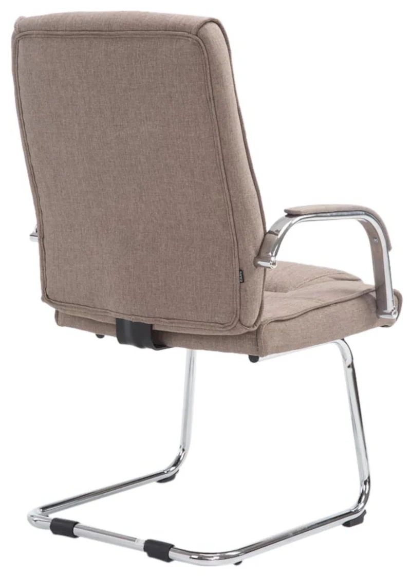 Lot de 2 fauteuils de bureau sans roulettes accoudoirs chaise visiteur charge maximale 180 kg en tissu taupe cadre en métal 10_0008636
