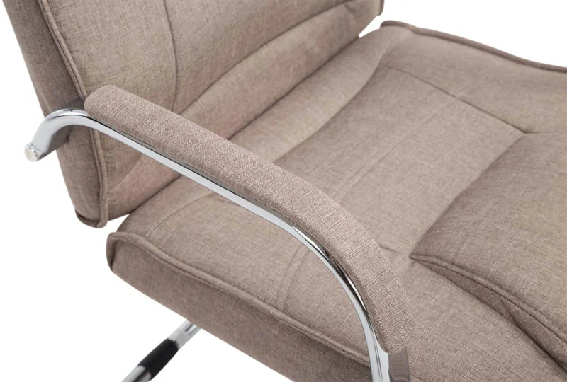 Lot de 2 fauteuils de bureau sans roulettes accoudoirs chaise visiteur charge maximale 180 kg en tissu taupe cadre en métal 10_0008636