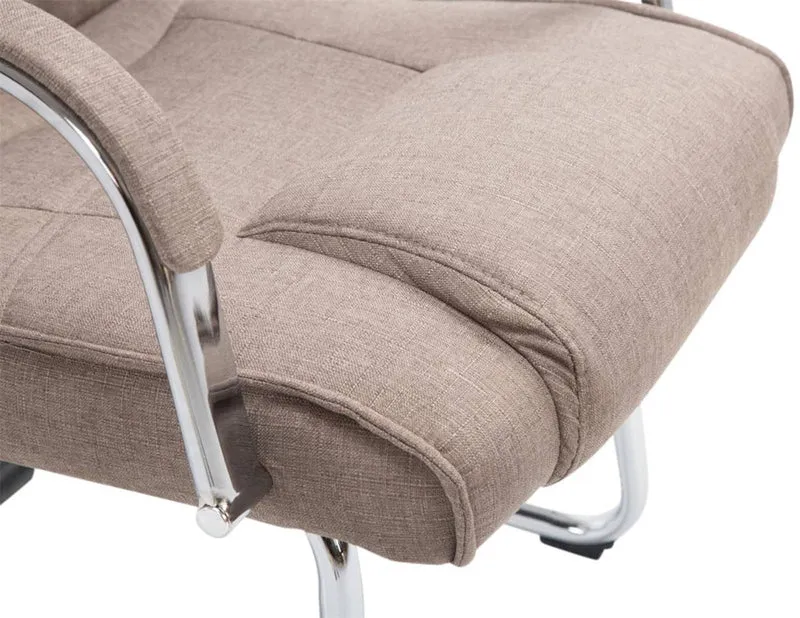 Lot de 2 fauteuils de bureau sans roulettes accoudoirs chaise visiteur charge maximale 180 kg en tissu taupe cadre en métal 10_0008636